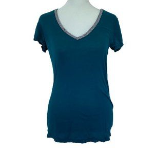 Zumiez Teal V-Neck Rhinestone Shirt